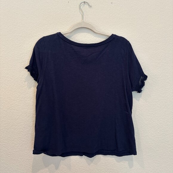 Style & Co Navy Short Sleeve Top with Fringe Detail - Picture 4 of 4